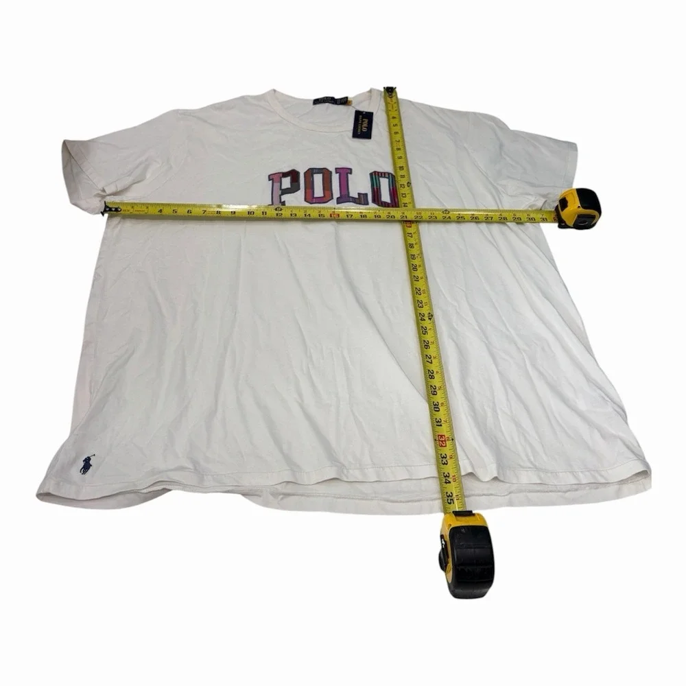 Polo Ralph Lauren Mens 4XB White Plaid Patchwork Logo Embroidered T-Shirt NWT